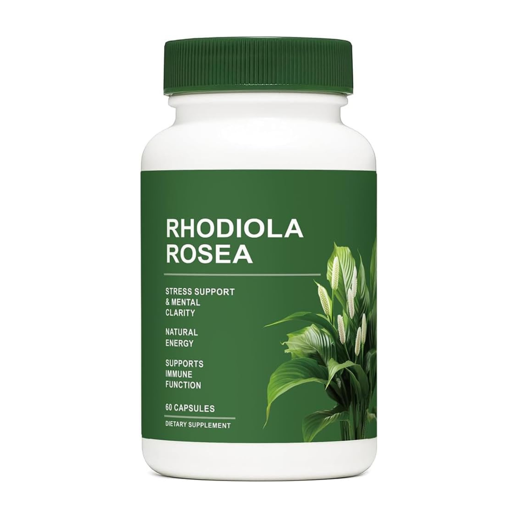 Rhodiola Rosea™ Cápsulas para enfoque mental reduce estrés mejora productividad diaria extracto vegetal sin cafeína ni estimulantes fuertes.