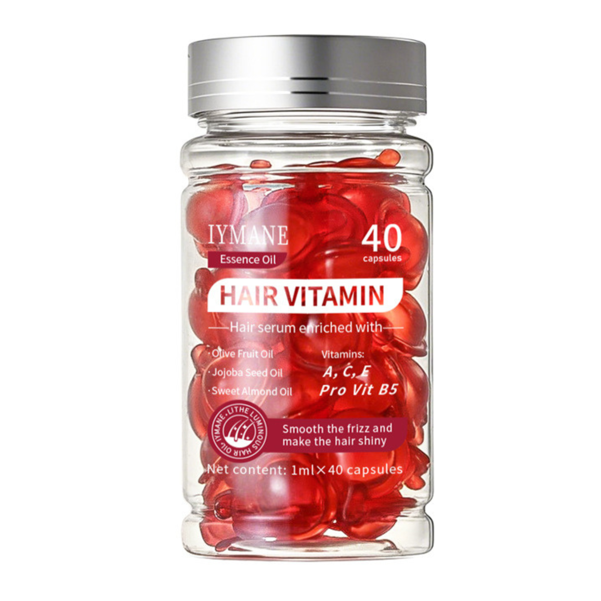 Hair Vitamin™ Cápsulas de aceite capilar reparación intensiva cabello dañado apariencia saludable y brillante mezcla premium de vitaminas y aceites.