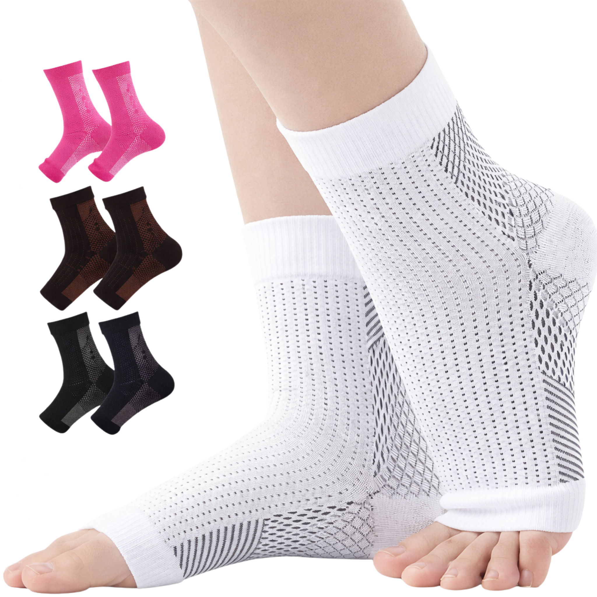 FlexiStep™ Calcetines terapéuticos de compresión alivio inmediato del dolor plantar caminar con mayor estabilidad diseño abierto sin presión en los dedos.