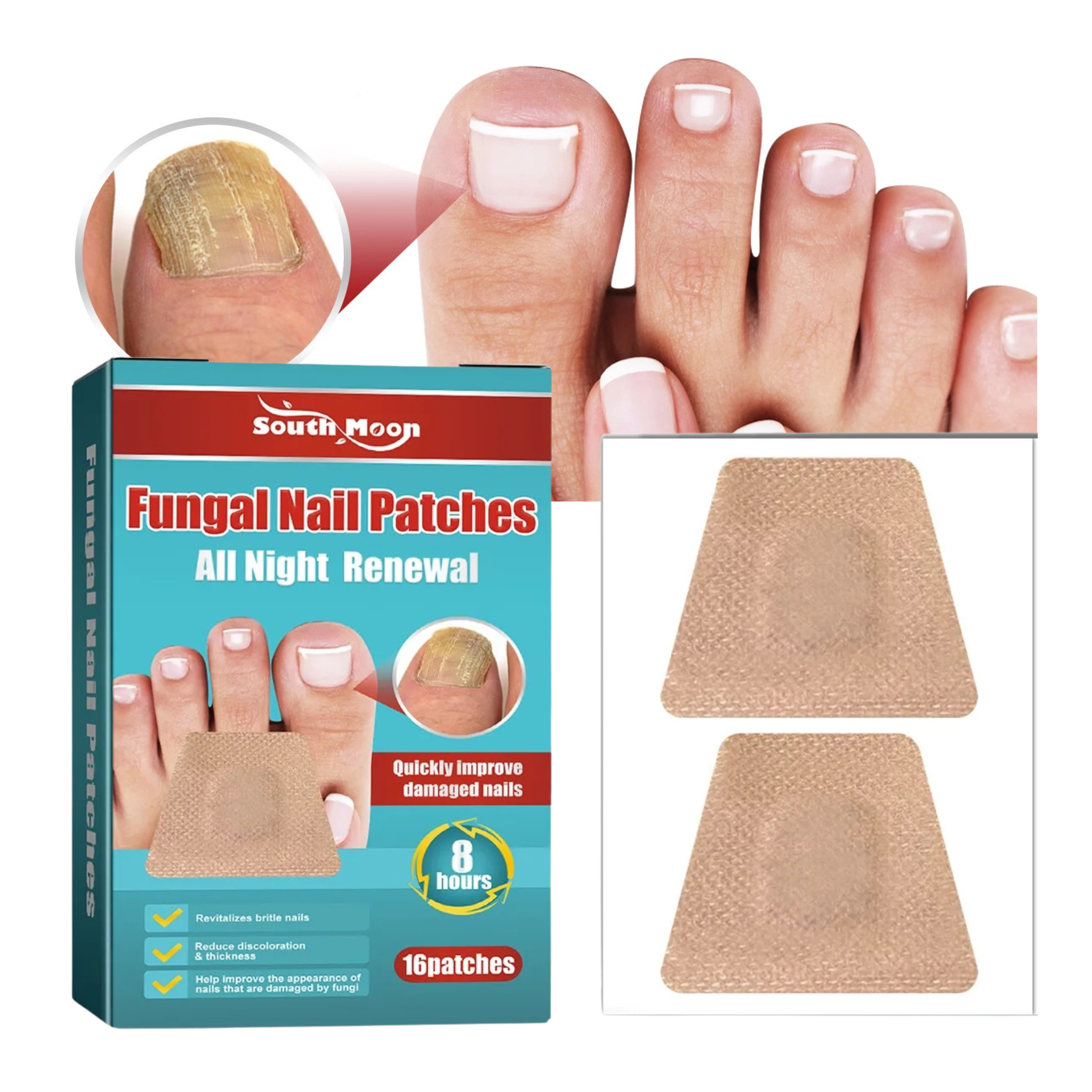 Quita Hongos™ Parche reparador de unas danadas por hongos restaura unas limpias y saludables mientras duermes sin dolor ni procedimientos invasivos.