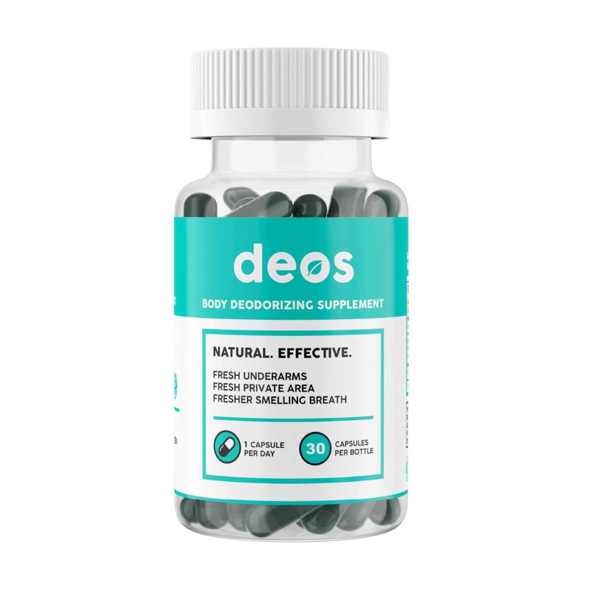 Deos OdorCleanse™ Suplemento desodorizante interno elimina el mal olor corporal frescura integral todo el día sin perfumes ni químicos agresivos.